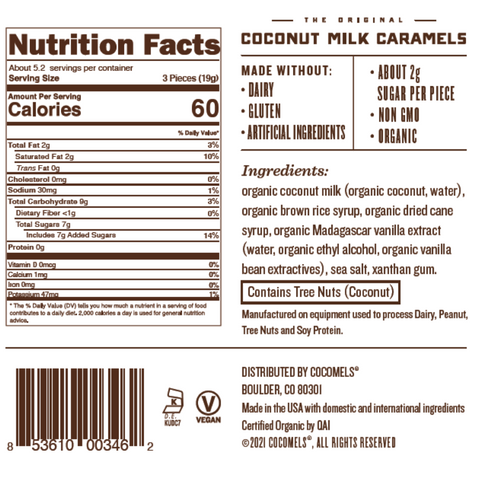 Cocomels vanilla coconut milk caramels nutrition facts