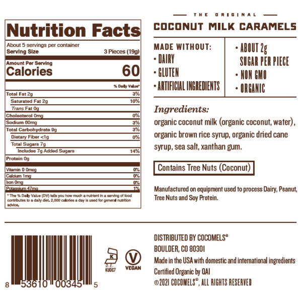 Cocomels Coconut Milk Caramels nutrition fact